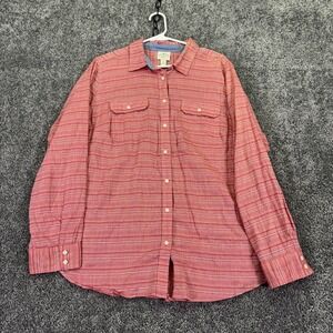 St. John's Bay Shirt Womens 1X Pink Striped Long Sleeve Button Up Pockets Casual